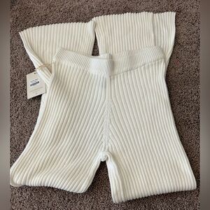 Elegant Cream Ribbed Women's Pants